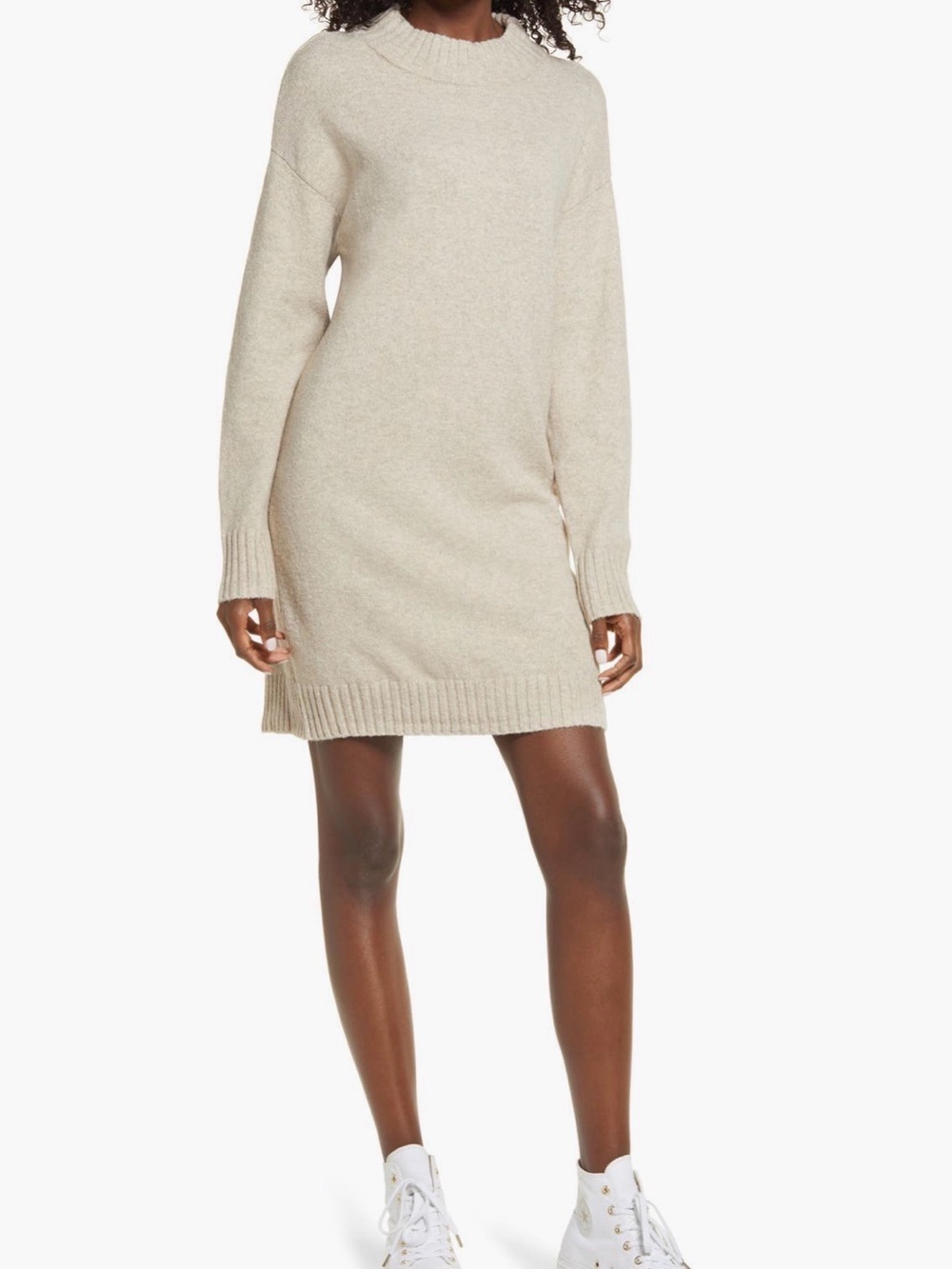 BP. Easy Crew Sweater Dress, Beige Oatmeal Heather